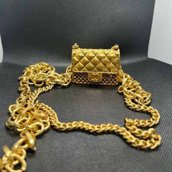 Anthropologie Fashion Tassel Gold Chain Belt with mini Bag. Trendy!high … - Picture 13 of 17